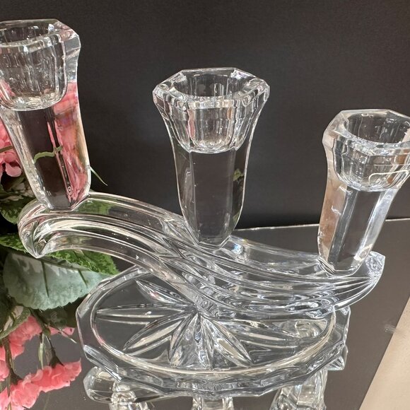 Buder Bleikristall Crystal Candle Holder Germany Triple Taper Holder Vintage Cut - Picture 3 of 6